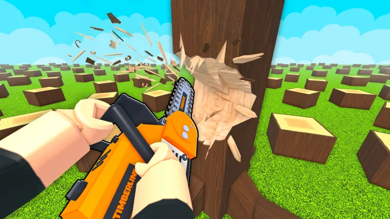 Chainsaw cutting a tree in Chop A Forest